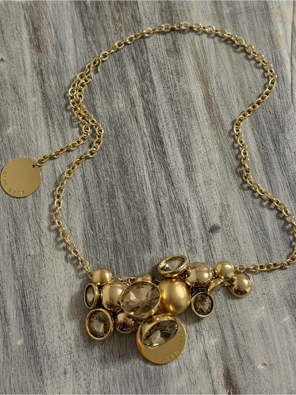 Elie Saab Belt or Necklace Gold and Champagne Crystal Cluster